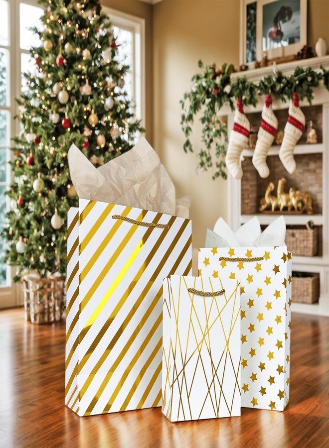 KEEPARTY Assorted Sizes Gold Foil Gift Bags with Tissue Paper Suitable for Many Occasions Set of 10 with 6 Design Styles 4 Small 4 Medium and 2 Large Gift Bags - Image 3